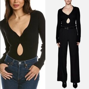 BARDOT Rosario Long Sleeve Front Cutout Knitted Black Bodysuit Medium